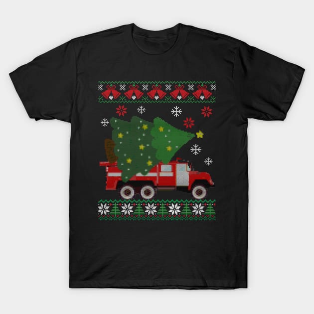 Xmas Firefighter Ugly Sweater Style Funny Xmas Gift T-Shirt by Essinet